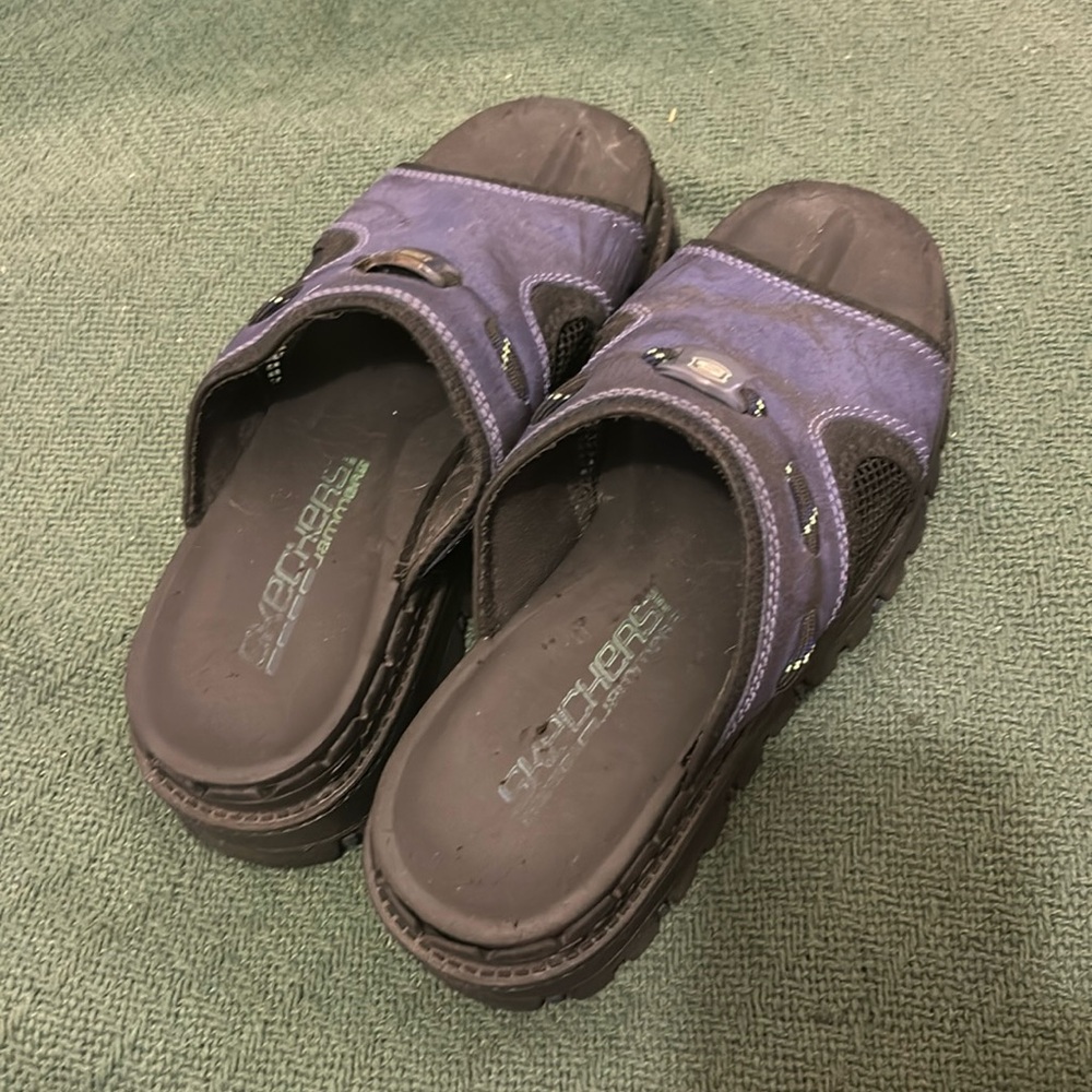 Skechers Jammers  Sandals 8 Blue Platform Slides Chunky 90s Y2K